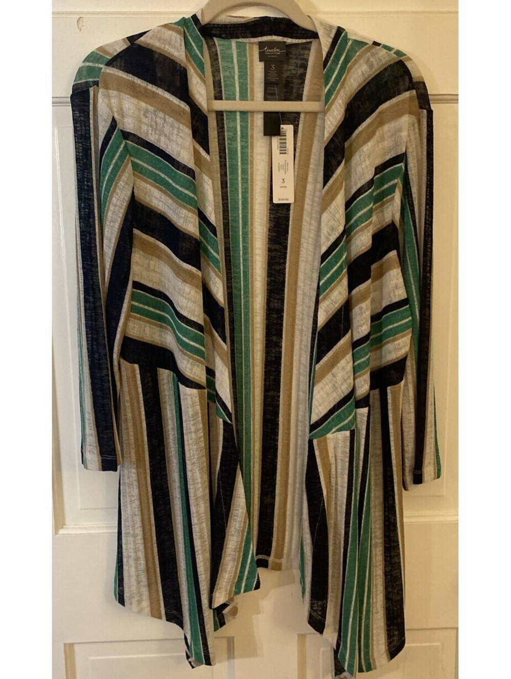 Chico’s Travelers 3 US XL Open Front Knit Draped Striped Lightweight Slinky